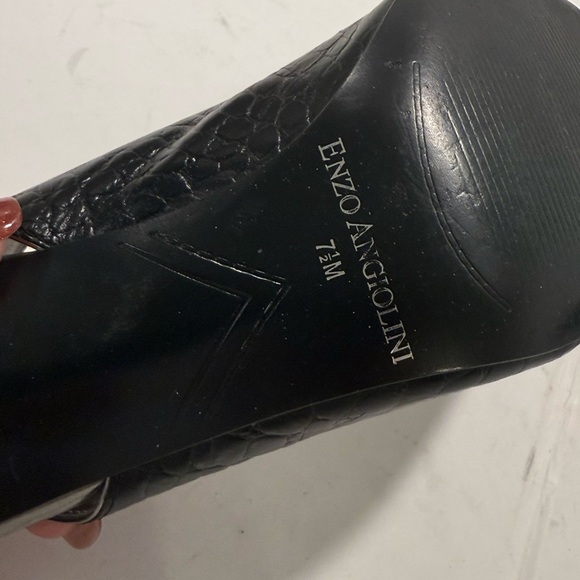 Enzo Angiolini Black Crocodile Leather Peep Toe Slingbacks Size 7.5 Heel - Picture 8 of 10